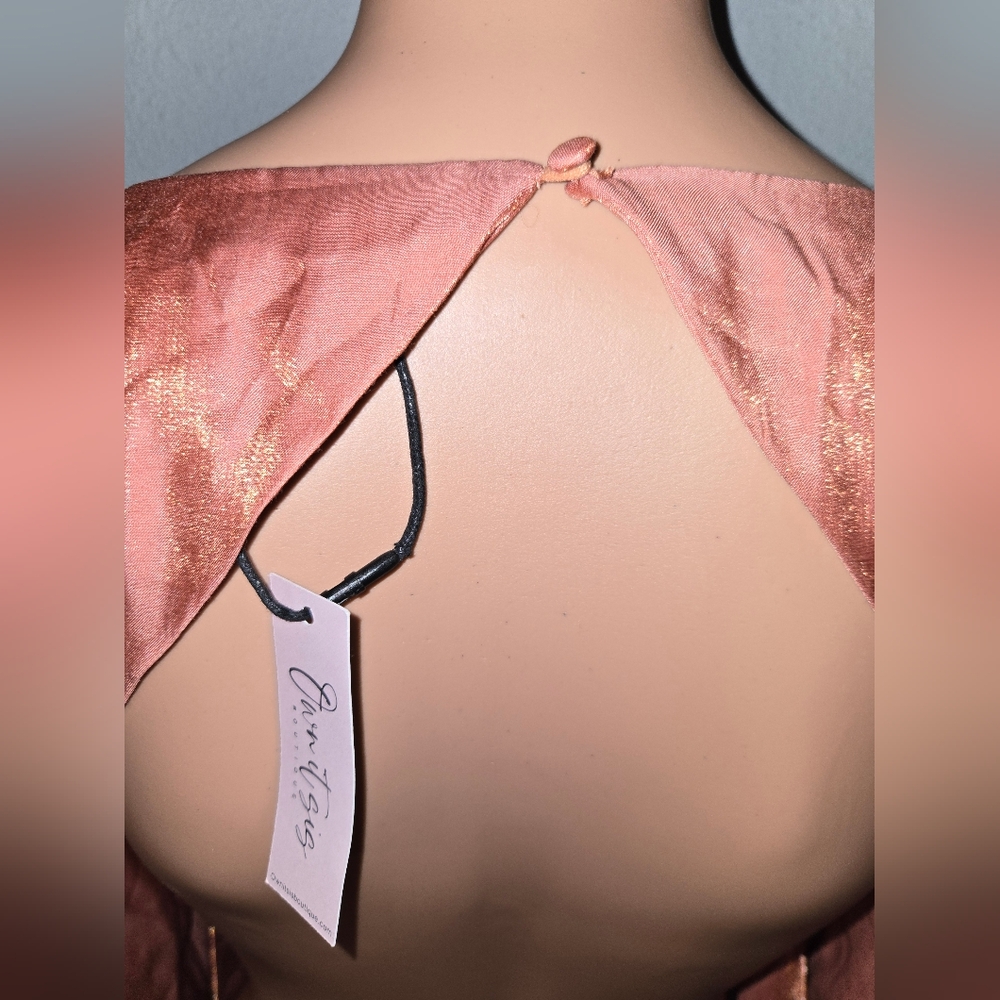 Shimmery Peach Tie In The Back Crop Top - Picture 4 of 9